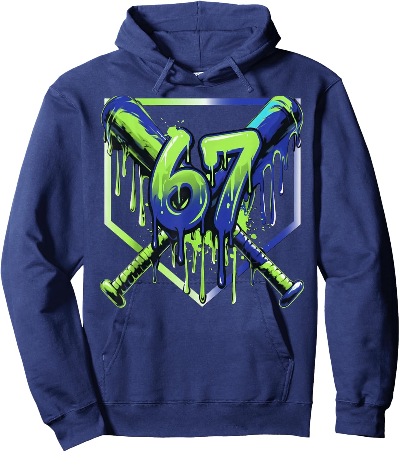 67 Baseball Drip Effect Urban Style 6-7 Meme Graphic Hoodie - Hoodie | Navy