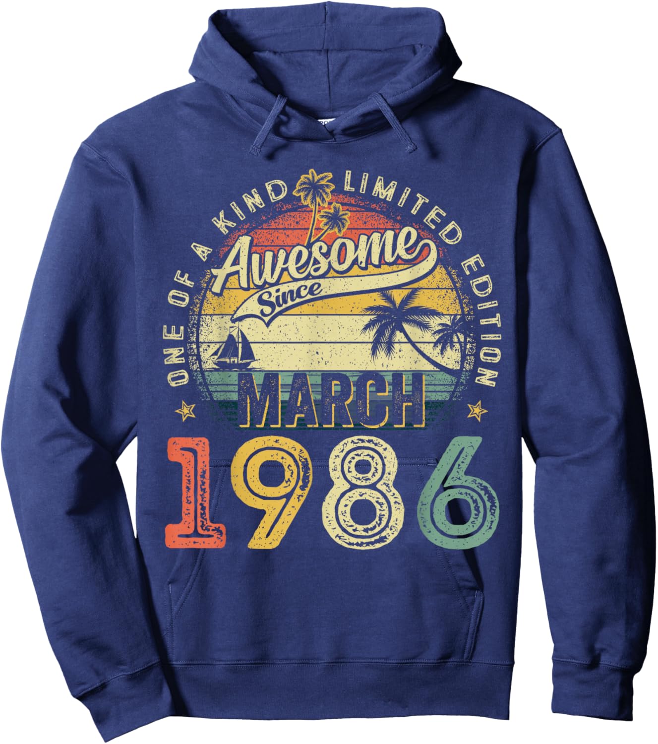 40 Year Old Awesome March 1986 Vintage 40th Birthday Men Him Hoodie - Hoodie | Navy