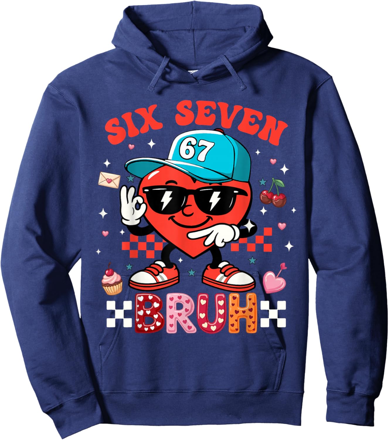 Funny Six Seven 67 6 7 Meme Heart Valentines Bro Kids Boys Hoodie - Hoodie | Navy