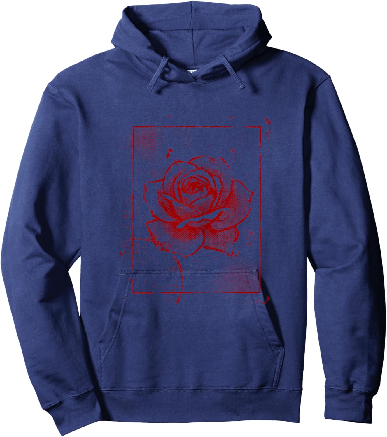 Grunge Red Rose Vintage Floral Distressed Graphic Women Girl Hoodie - Hoodie | Navy