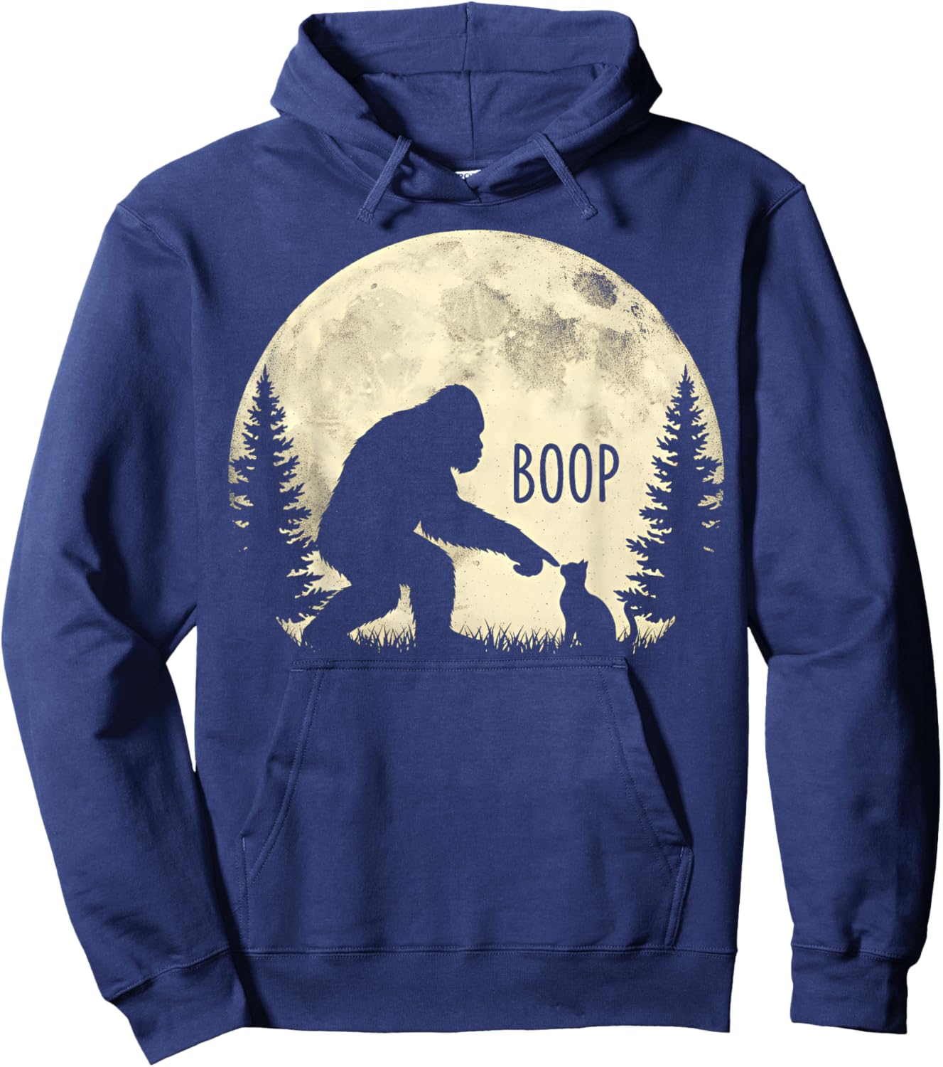Fun Hand Boop Nose Bigfoot Cat Under Full Moon Night Lovers Hoodie - Hoodie | Navy