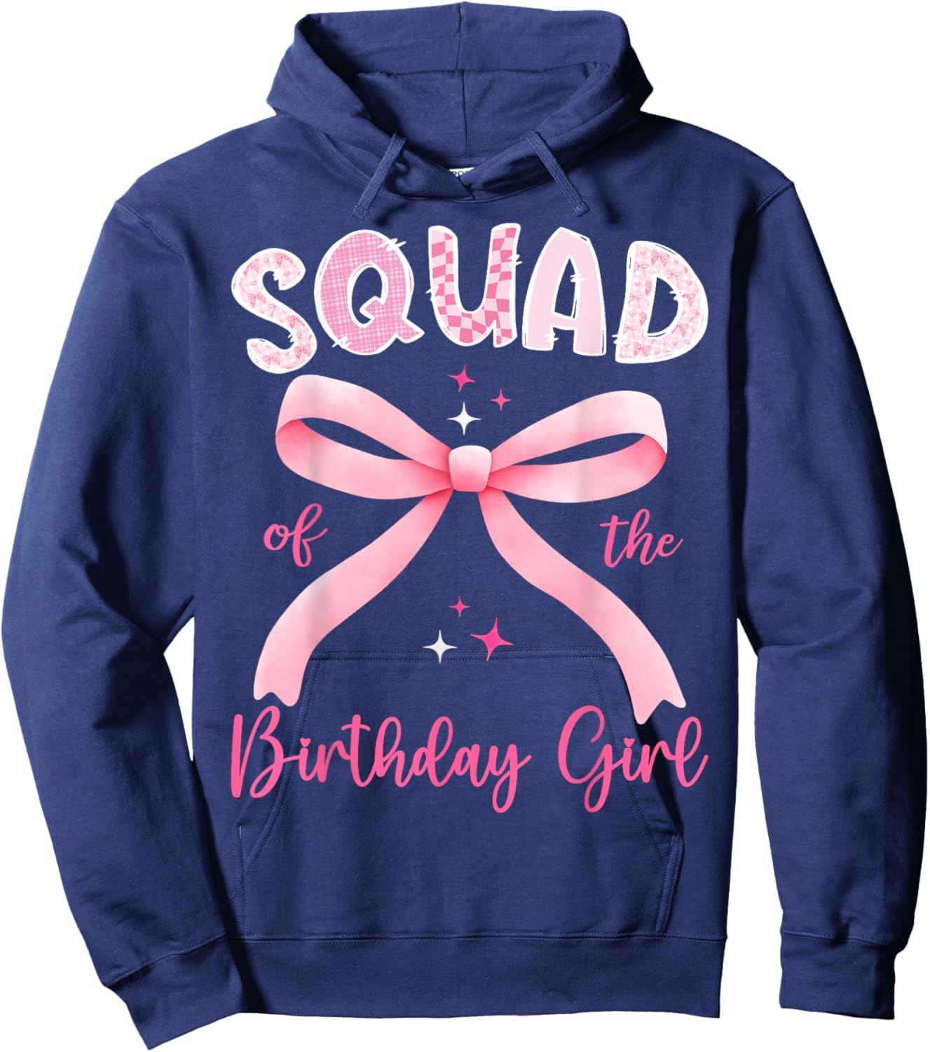Squad of The Birthday Girl Pink Coquette Bow Family Hoodie - Hoodie | Navy