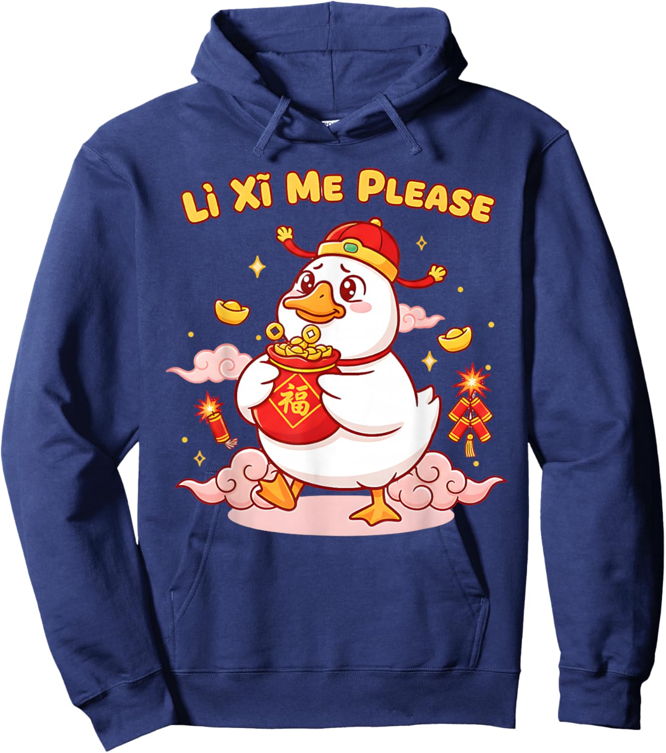 Funny Goose Li Xi Red Envelope Chinese New Year of Horse Hoodie - Hoodie | Navy