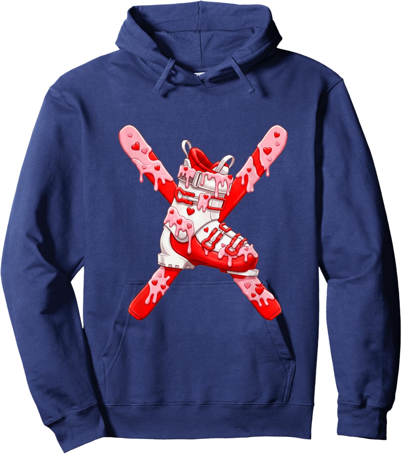 Skiing Skier Valentines Day Ice Cream Drip Heart Boys Girls Hoodie - Hoodie | Navy