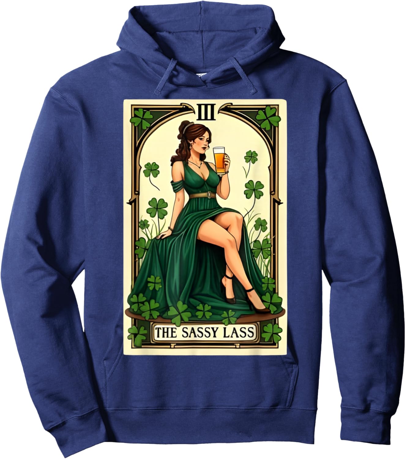The Sassy Lass St Patrick’s Day Irish Tarot Card Hoodie - Hoodie | Navy