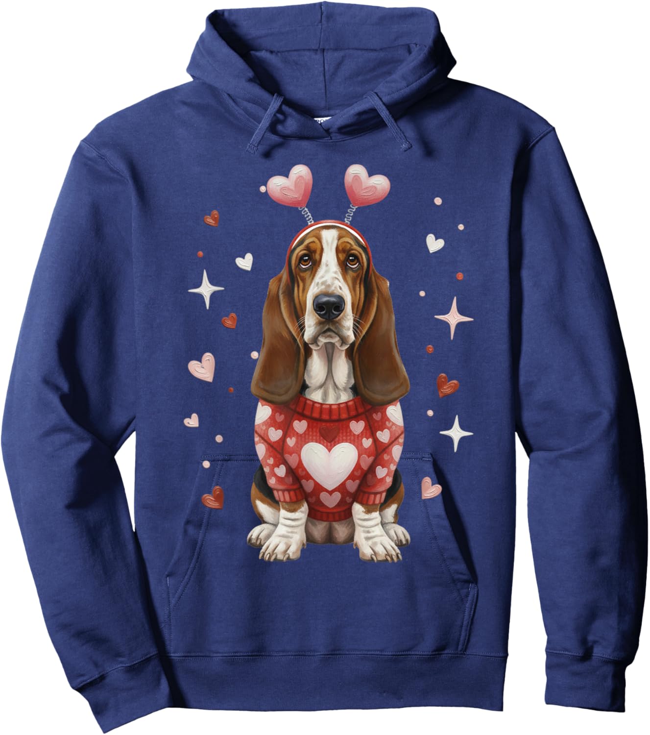 Cute Basset Hound Valentine Heart Valentines Day Hoodie - Hoodie | Navy
