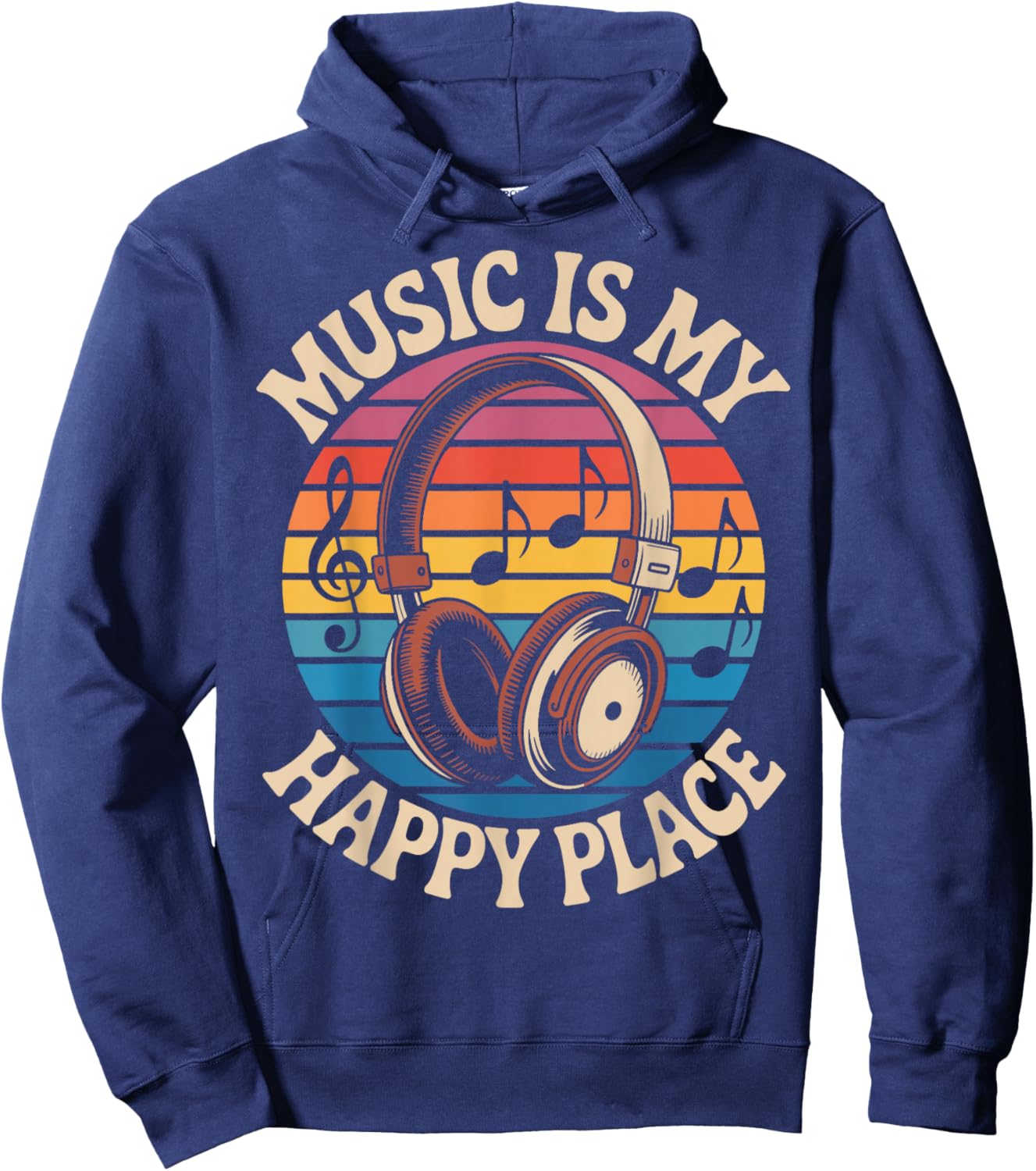 Music is My Happy Place - Retro Headphones Vibes Hoodie - Hoodie | Navy
