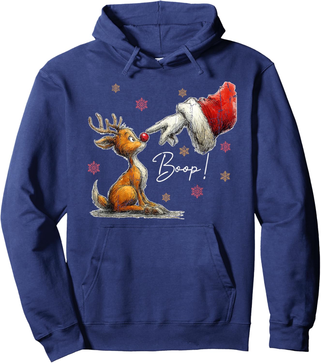 Retro Christmas Cartoon Boop, Christmas Reindeer Hoodie - Hoodie | Navy