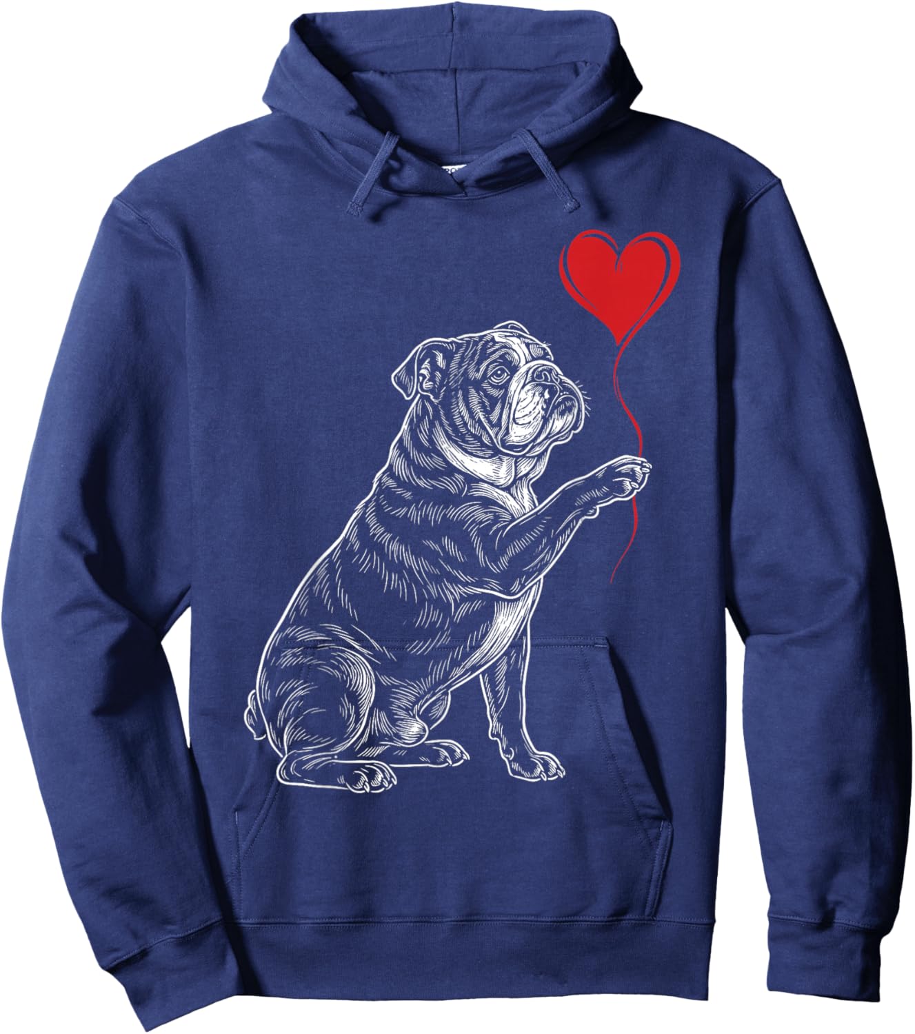 English Bulldog Dog Art Holding Heart Valentines Hoodie - Hoodie | Navy