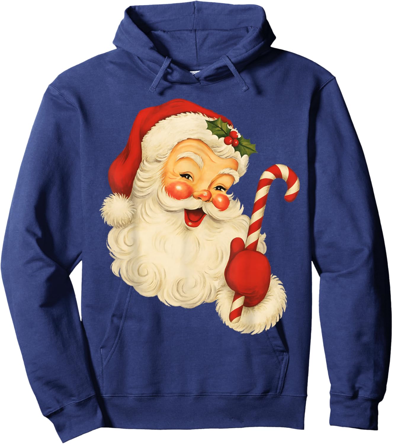 Vintage Retro Merry Christmas Santa Claus Face Candy Cane Hoodie - Hoodie | Navy