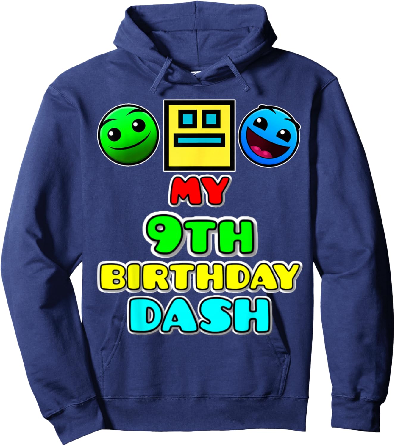 My 9th Birthday Dash Video Game Theme Kids Party Geometry Hoodie - Hoodie | Navy