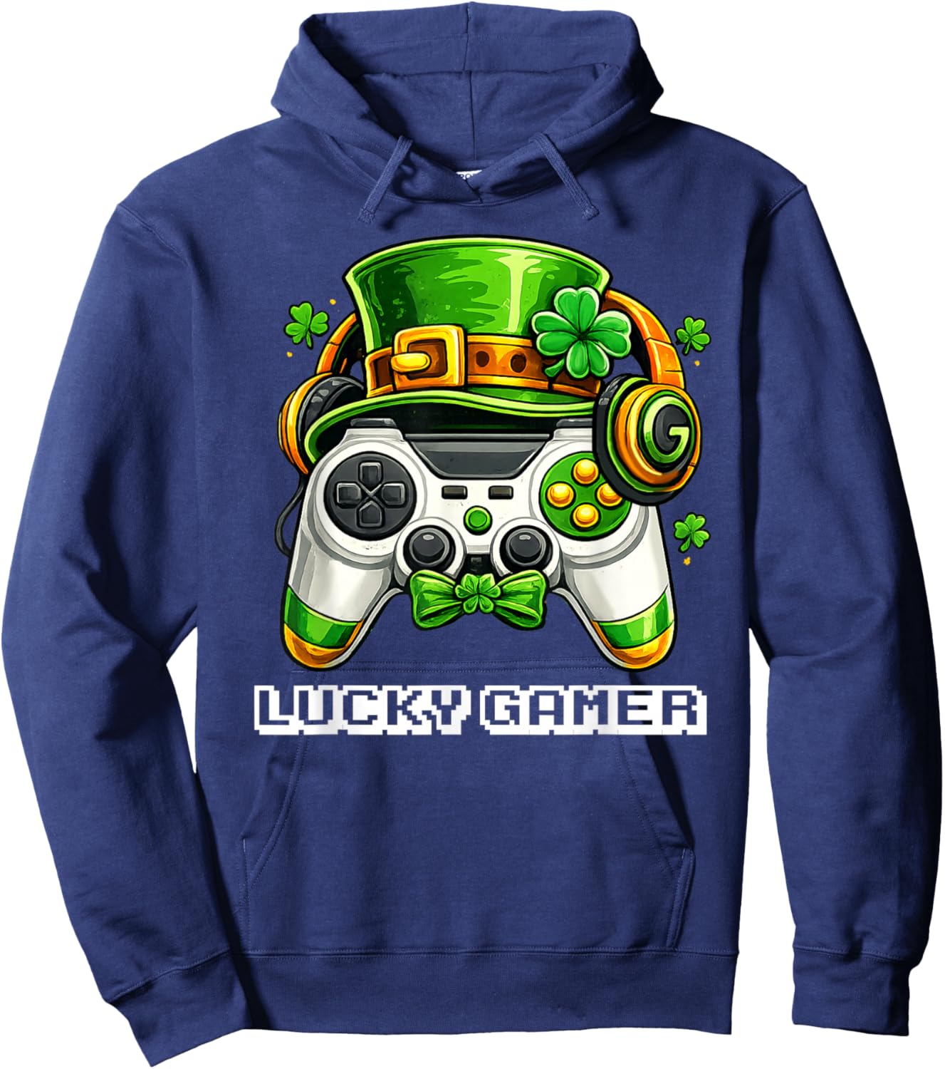 Lucky Gamer St Patricks Day Game Controller Boys Kids Hoodie - Hoodie | Navy