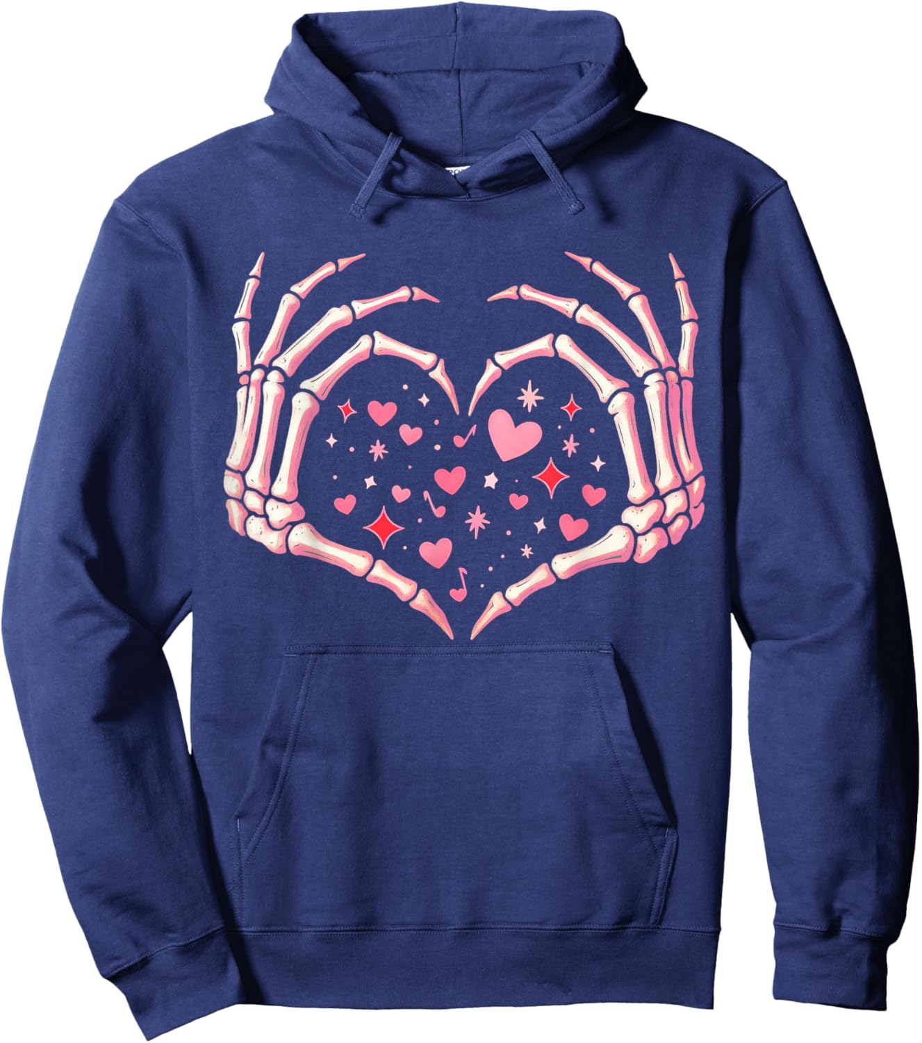Valentines Day Skeleton Hand Heart Funny Men Women Kids Hoodie - Hoodie | Navy
