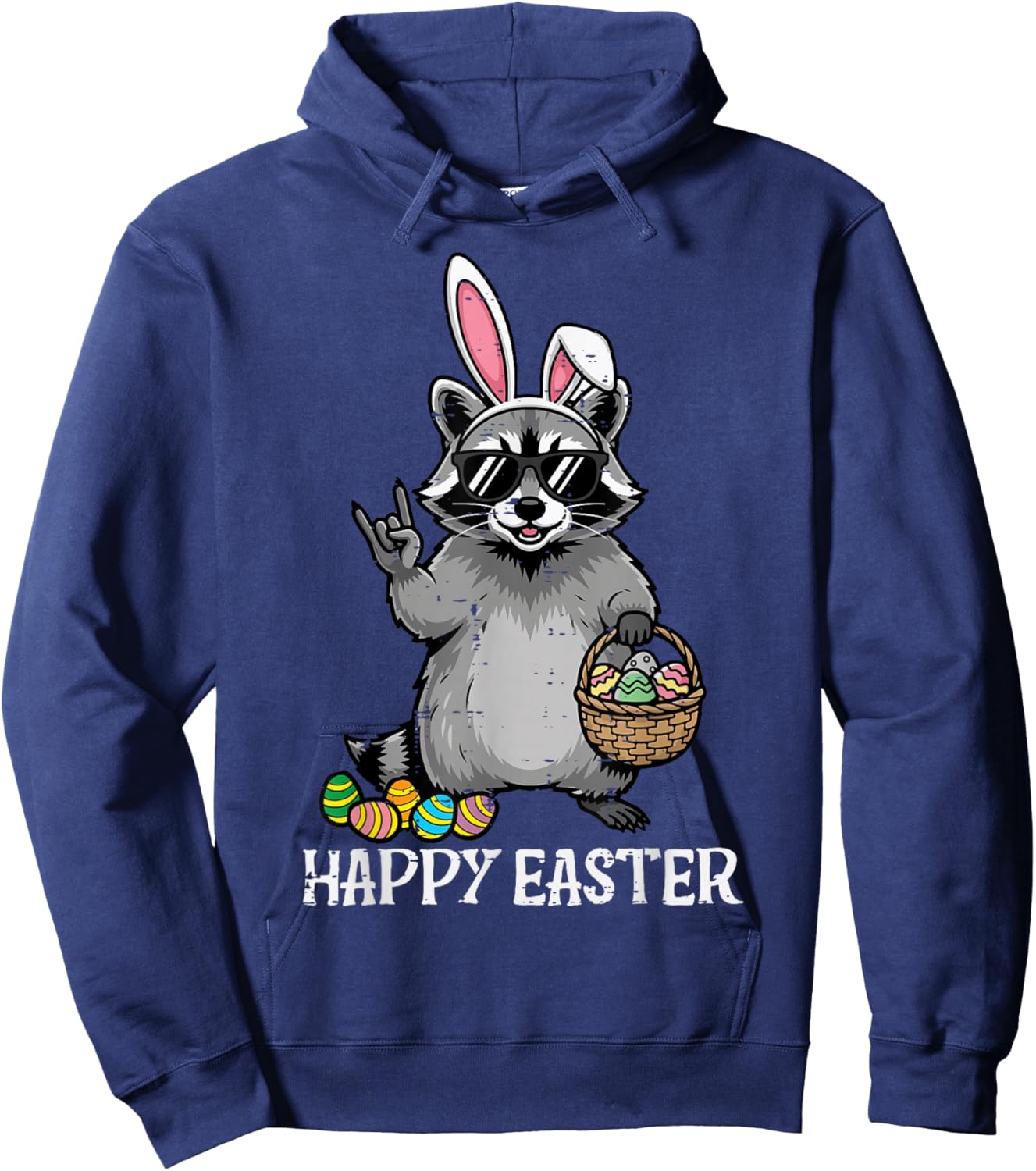 Happy Easter Raccoon Bunny Rock Hand Rocker Boys Kids Men Hoodie - Hoodie | Navy