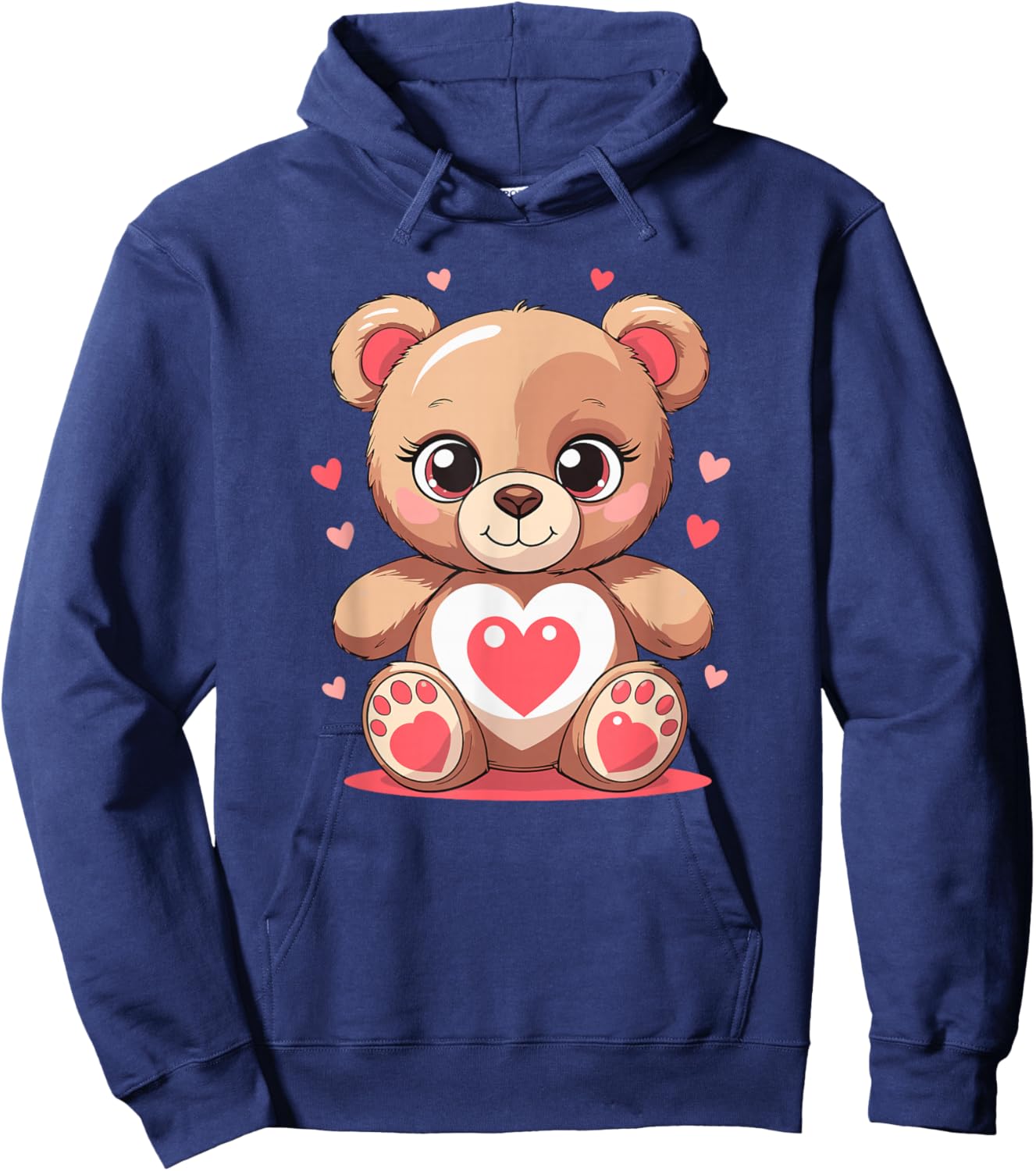 Valentines Day Cute Teddy Bear with Heart Love Hoodie - Hoodie | Navy