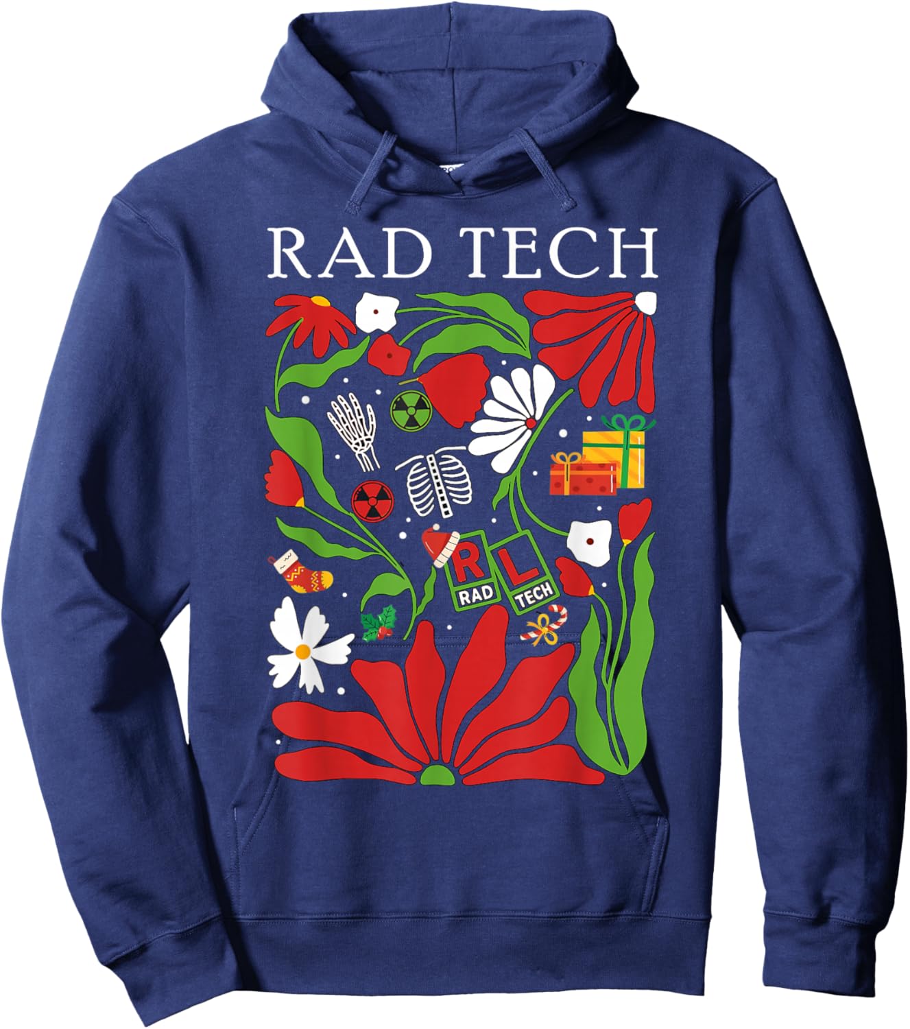 Christmas Radiology Boho Floral RAD Tech X-ray Technologist Hoodie - Hoodie | Navy