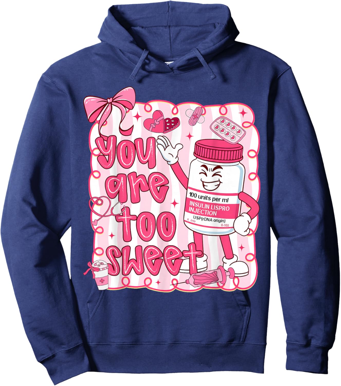 Preppy You are Too Sweet Nurse Valentine Coquette Bow Hoodie - Hoodie | Navy