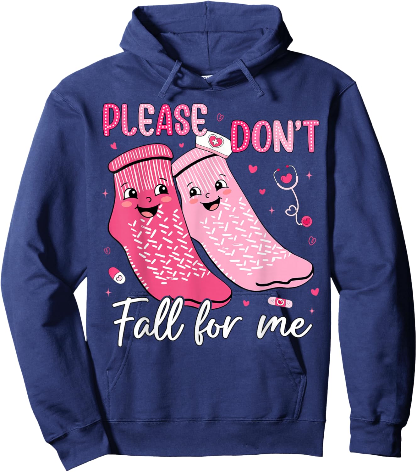 Please Don't Fall for Me Nurse Valentines Pink Socks Women Hoodie - Hoodie | Navy