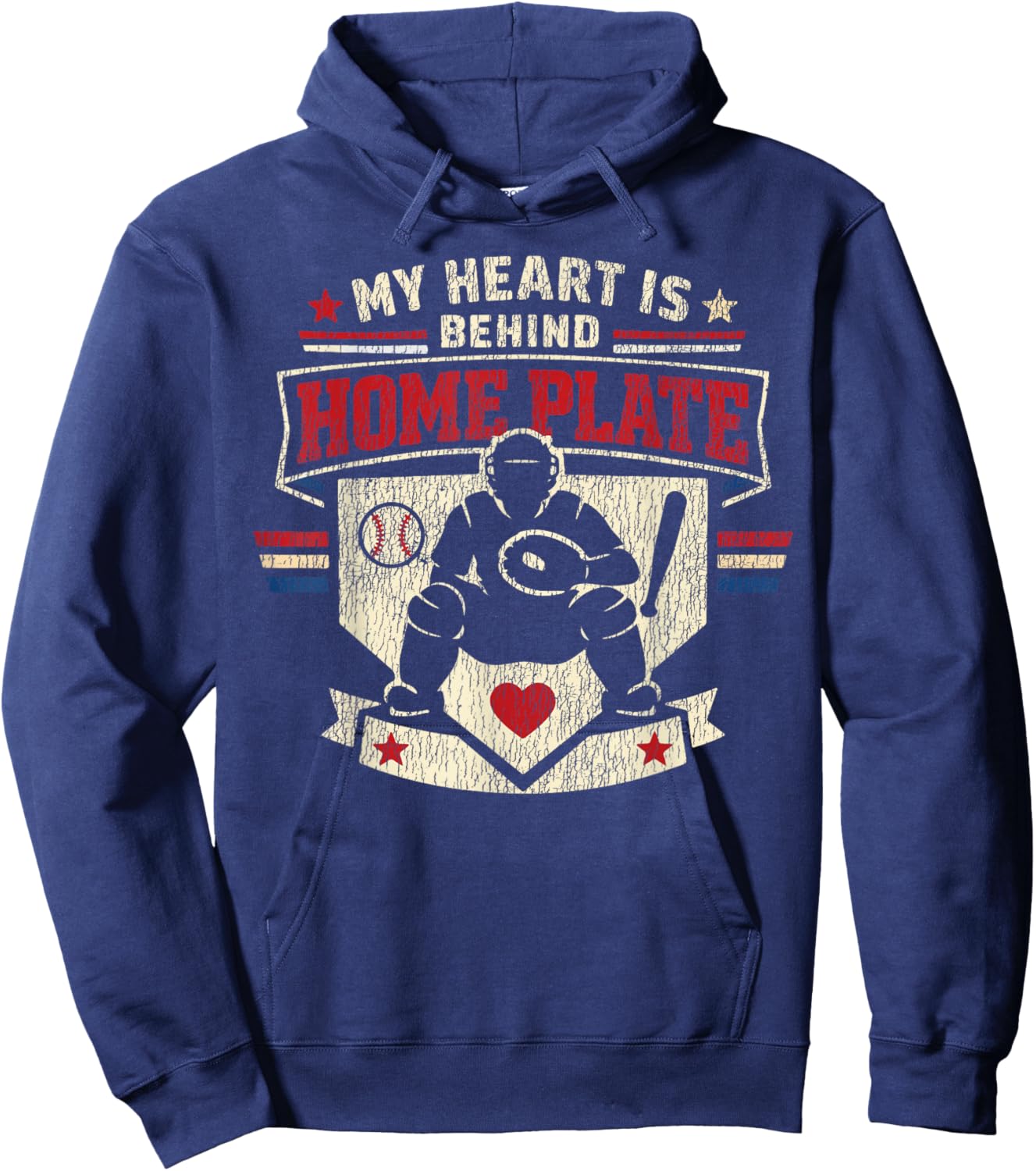 Baseball Fan Catcher Vintage My Heart is Behind Home Plate Hoodie - Hoodie | Navy