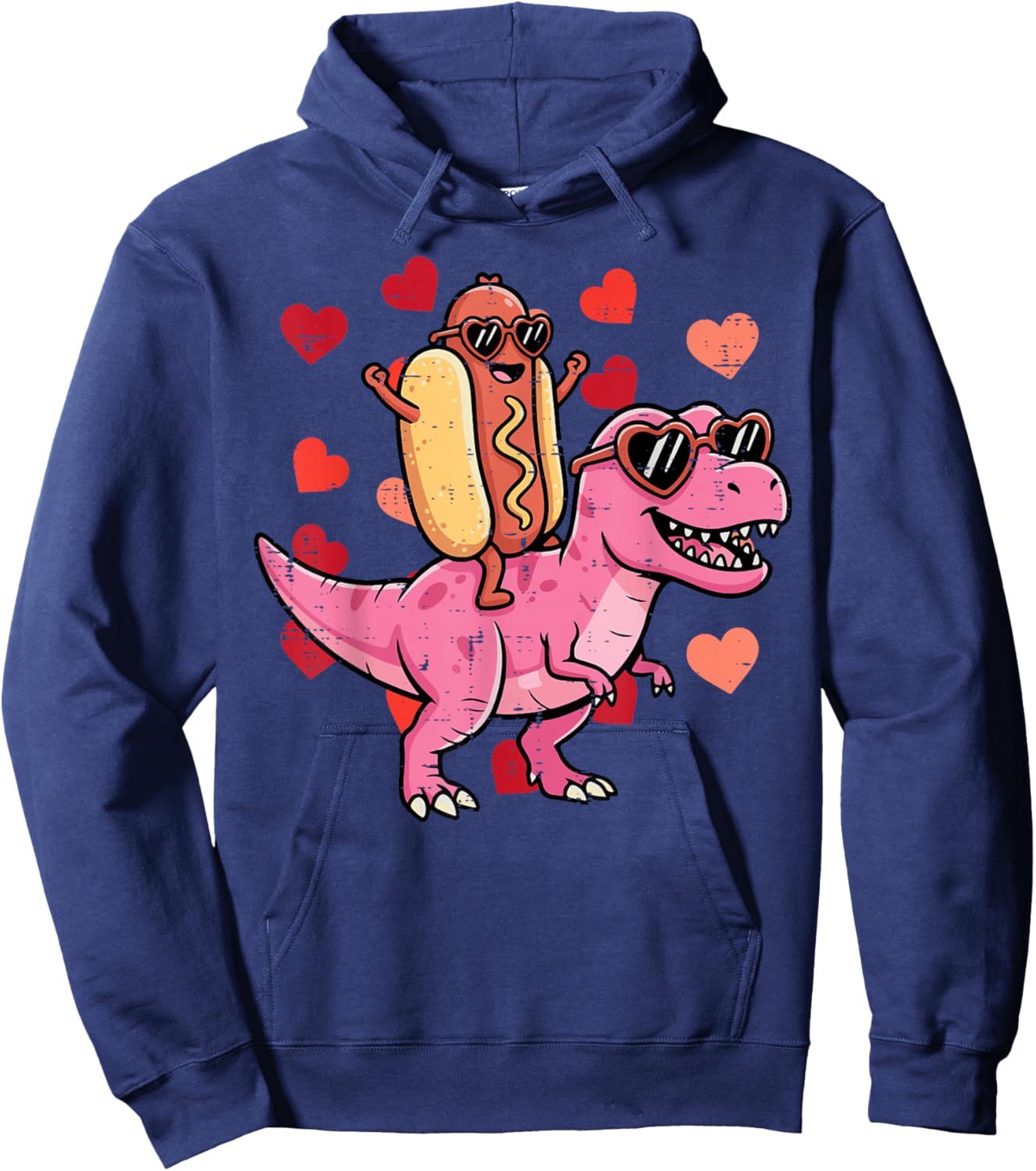 Hotdog Trex Dino Valentines Day Kids Toddler Boys Youth Hoodie - Hoodie | Navy