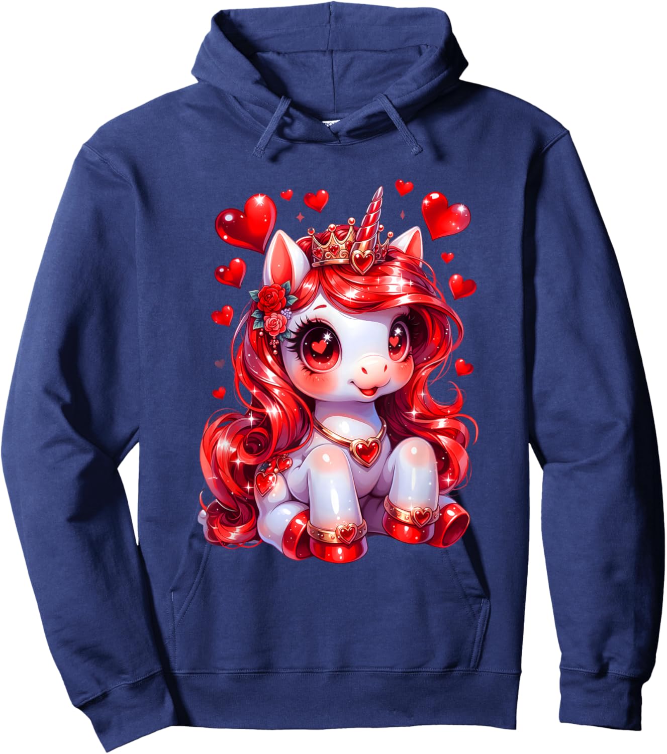Cute Unicorn Heart Valentines Day Girls Kids Women Valentine Hoodie - Hoodie | Navy