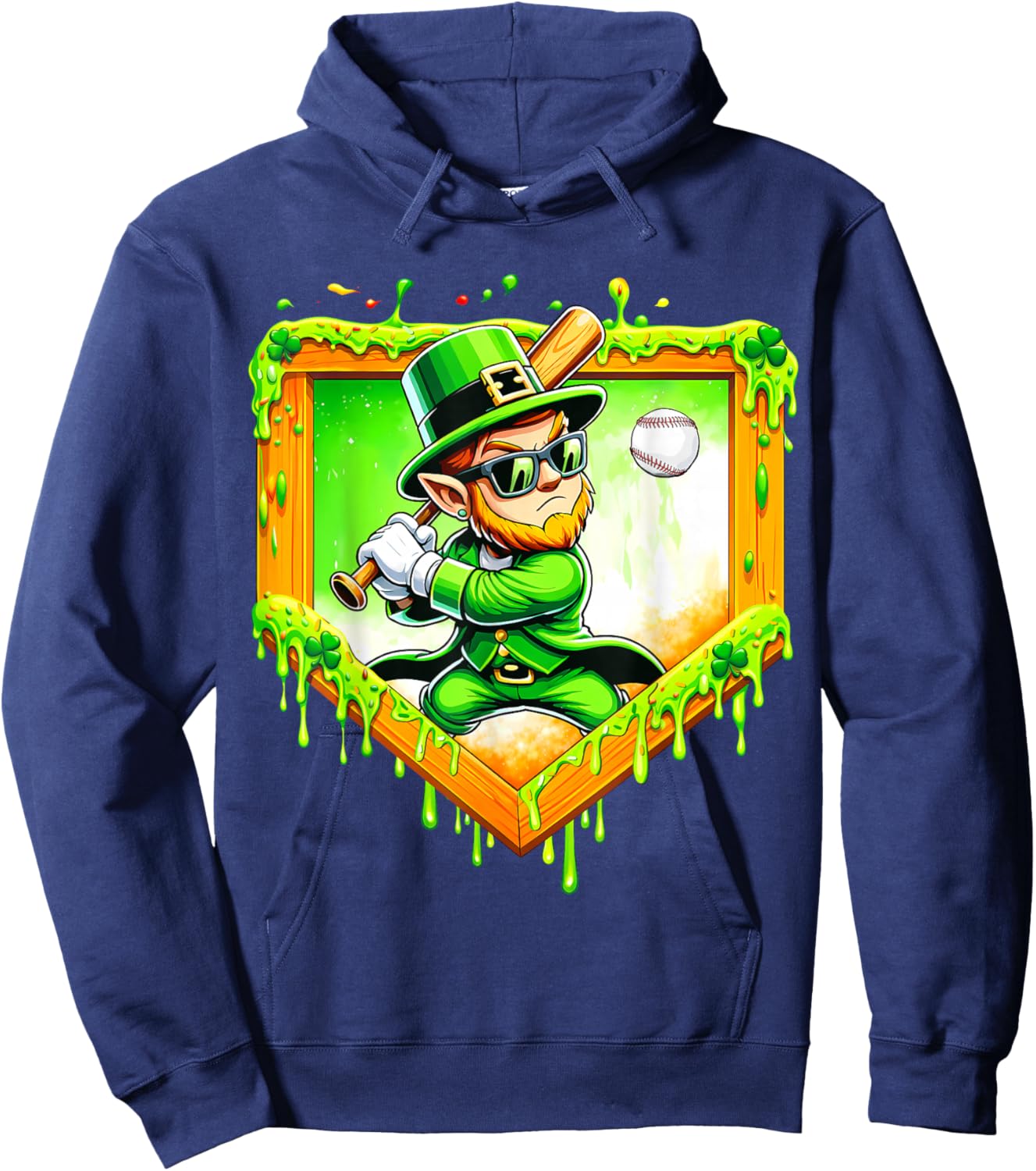 Leprechaun Baseball St Patricks Day Ice Cream Drip Men Boys Hoodie - Hoodie | Navy
