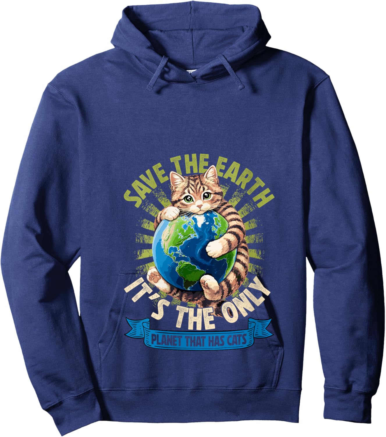 Women's Save The Earth Has Cats Earth Day Cat Lovers Kid Boy Girl V-Neck Hoodie - Hoodie | Navy