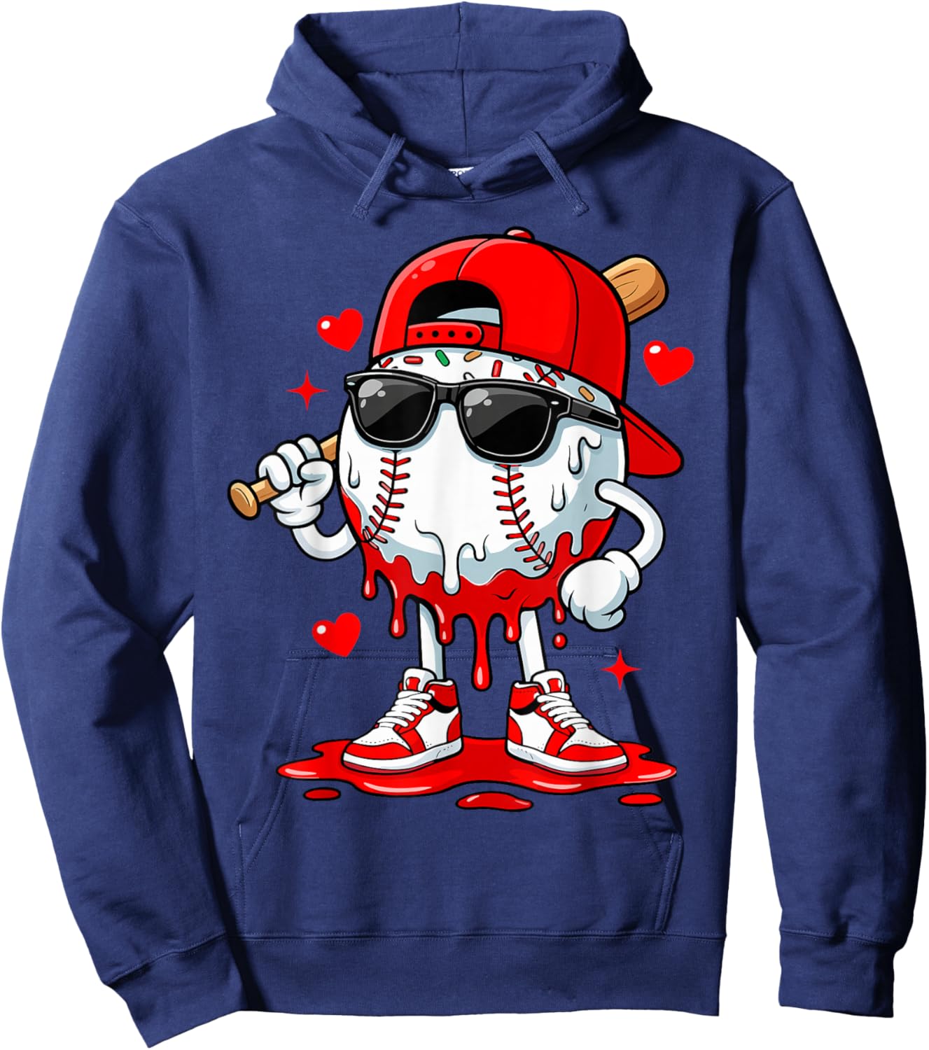 Baseball Drip Ice Cream Sunglasses Boys Youth Kids Valentine Hoodie - Hoodie | Navy