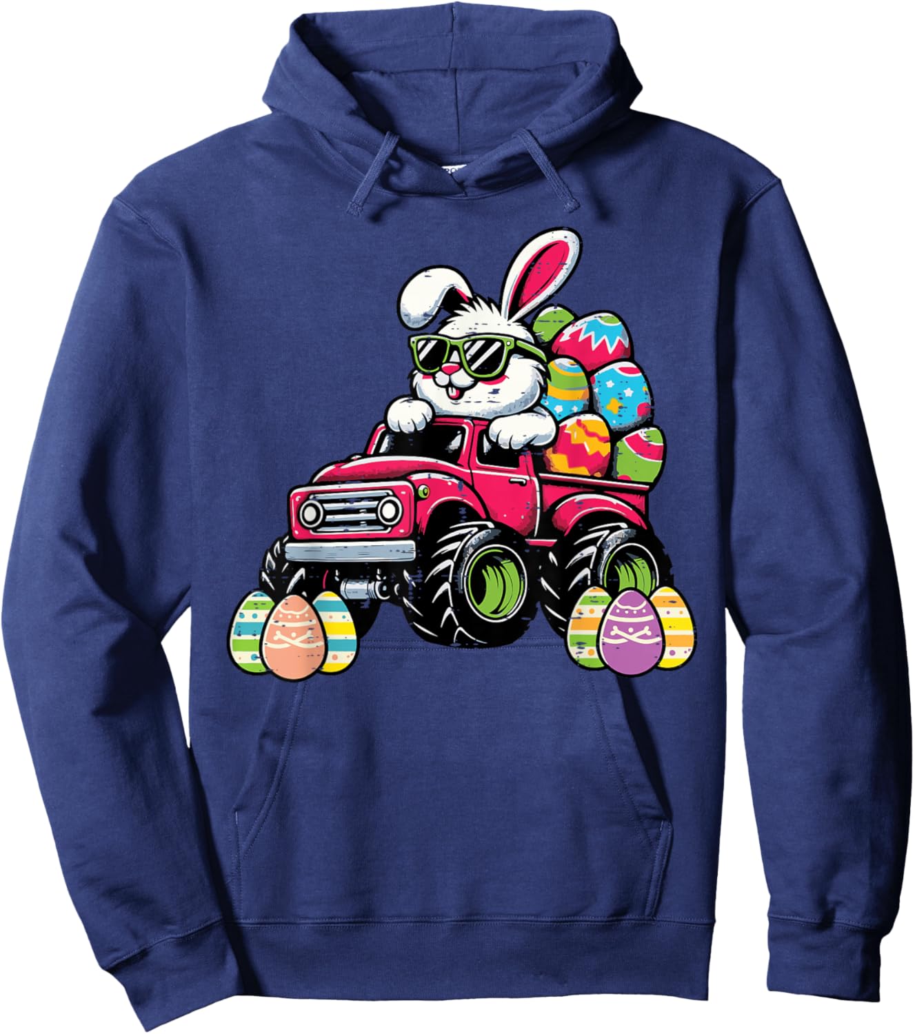 Easter Bunny Monster Truck Eggs Rabbit Toddler Boys Kids Hoodie - Hoodie | Navy