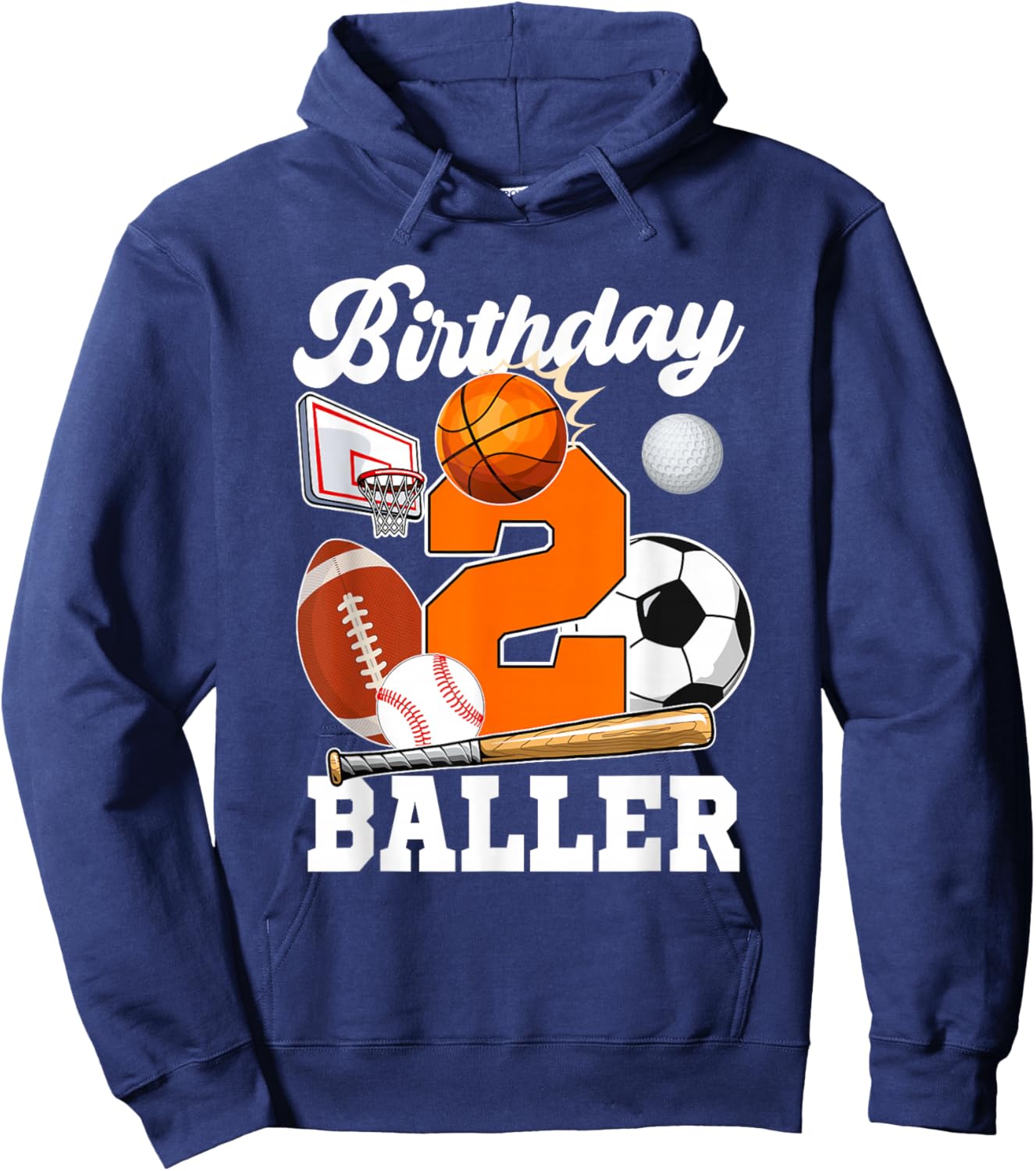 2 Year Old Birthday Baller 2nd Birthday Sports Ball Theme Hoodie - Hoodie | Navy