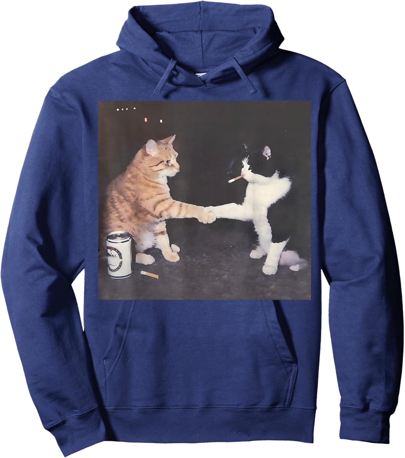 Funny Cigarette Smoking Cat Vintage Cat Meme Hoodie - Hoodie | Navy