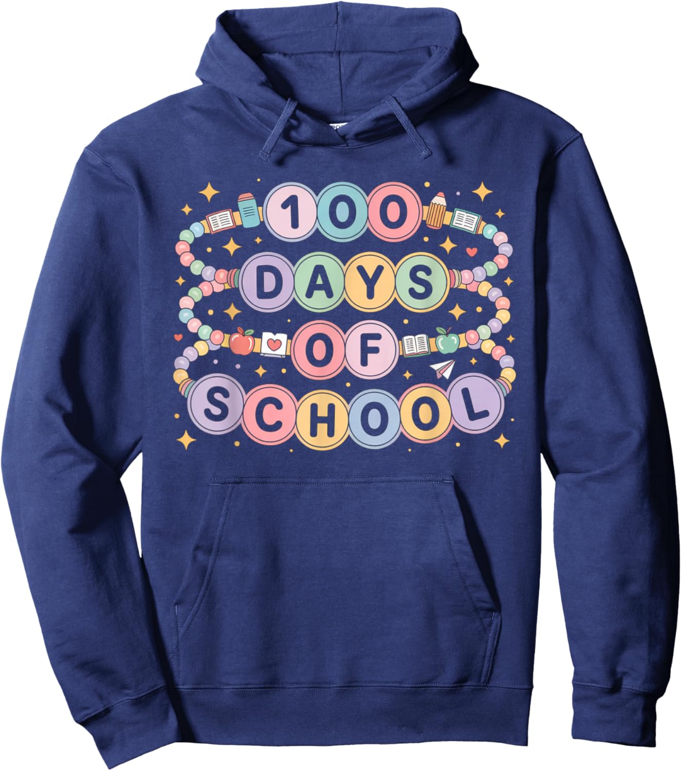 Cute 100 Days of School Beaded Bracelet Teacher Student Hoodie - Hoodie | Navy