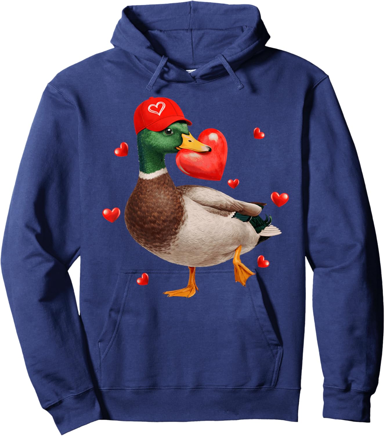 Funny Mallard Duck & Heart Happy Valentines Boys Men Hoodie - Hoodie | Navy