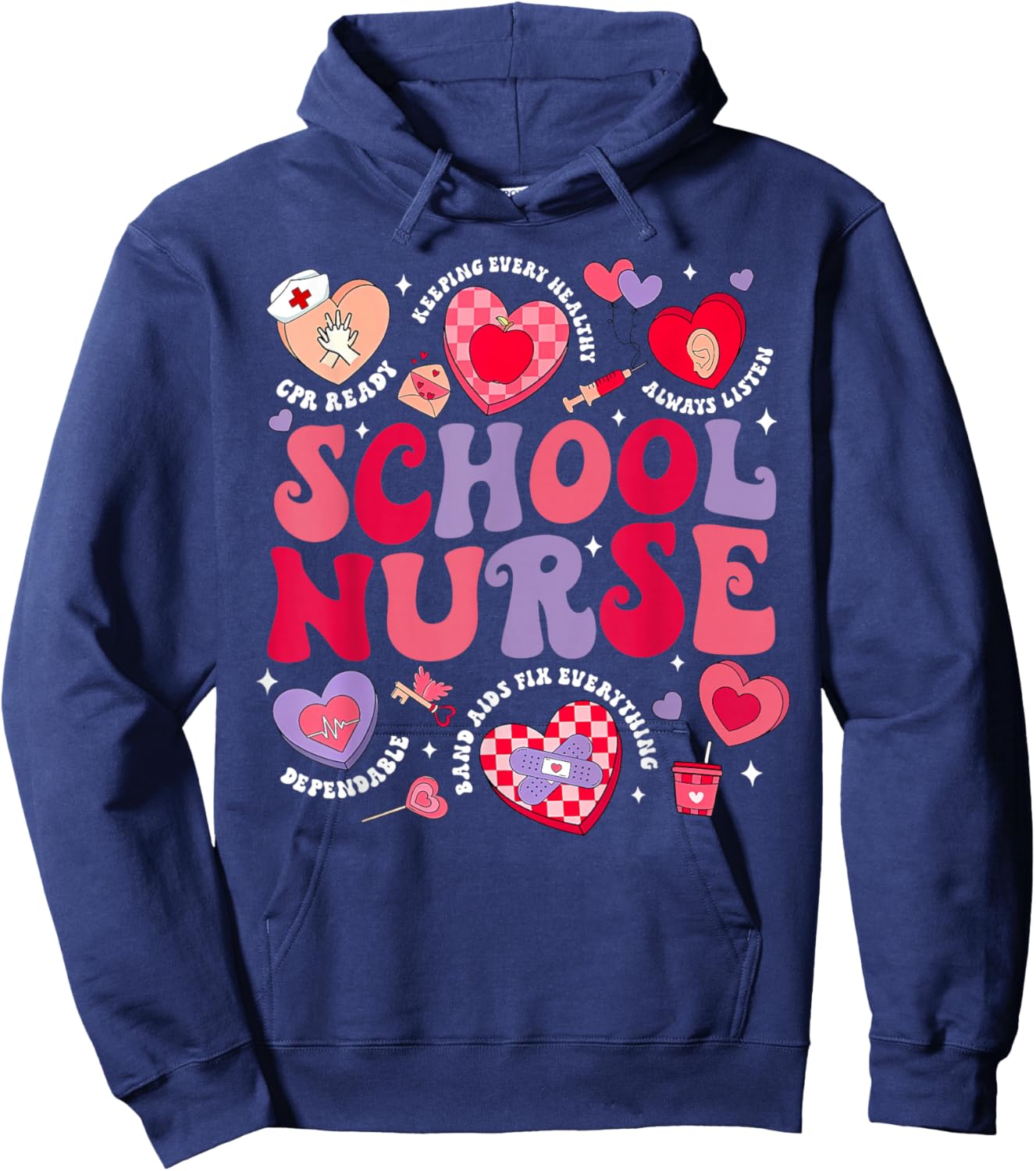 Retro School Nurse Valentines Day Nursing Medical Student Hoodie - Hoodie | Navy