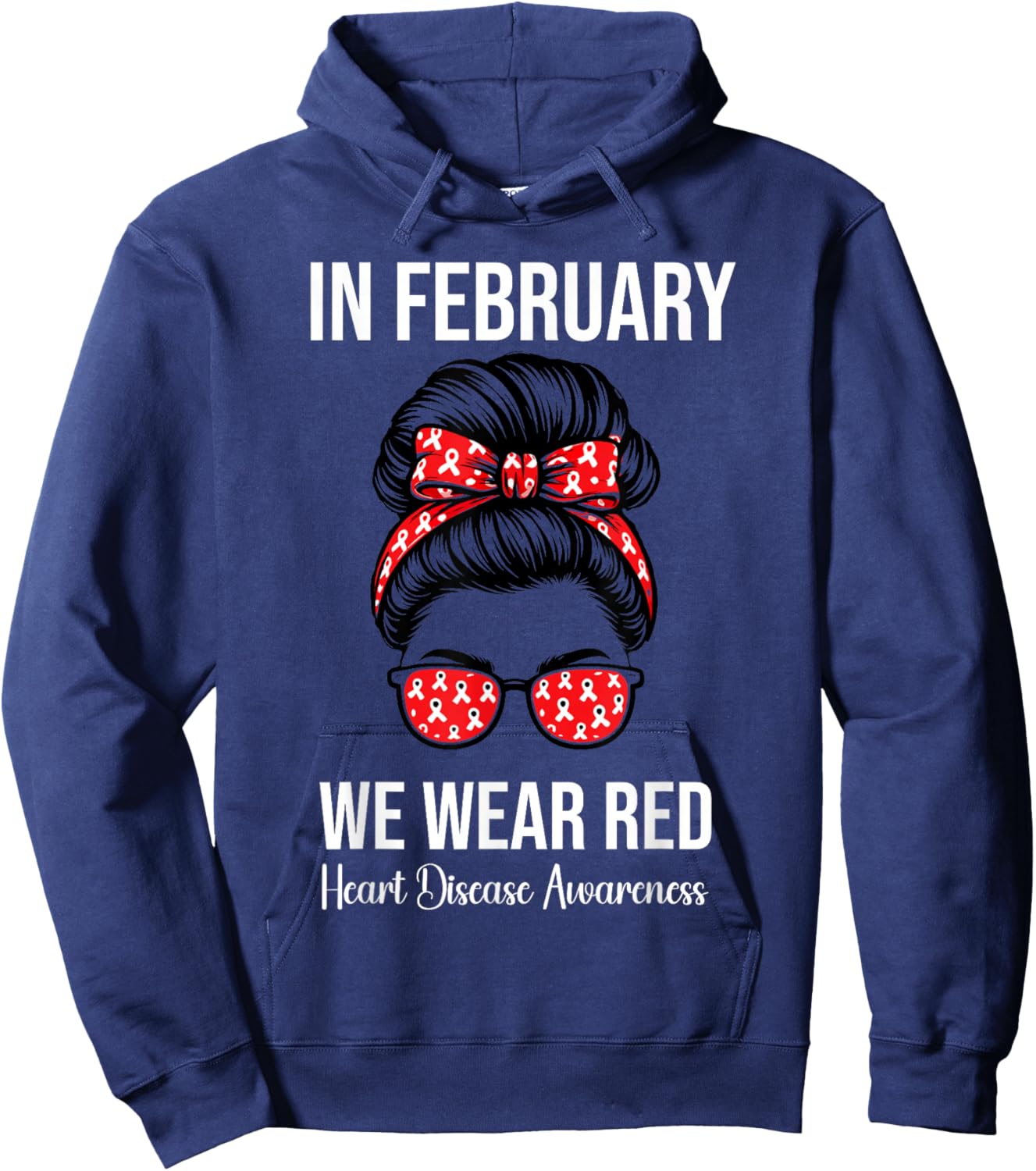 in February We Wear Red Heart Disease Awareness Hoodie - Hoodie | Navy