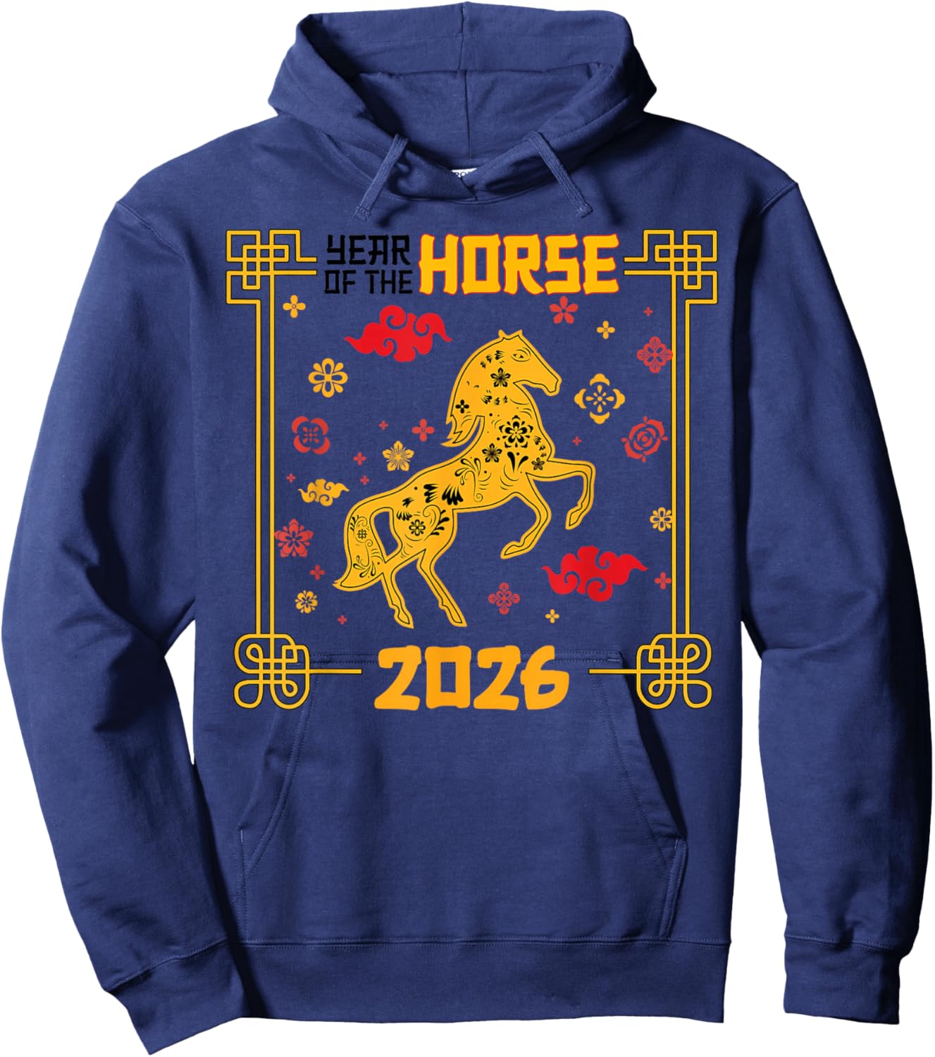 Year of The Horse 2026 Chinese New Year Lunar Zodiac Vintage Hoodie - Hoodie | Navy