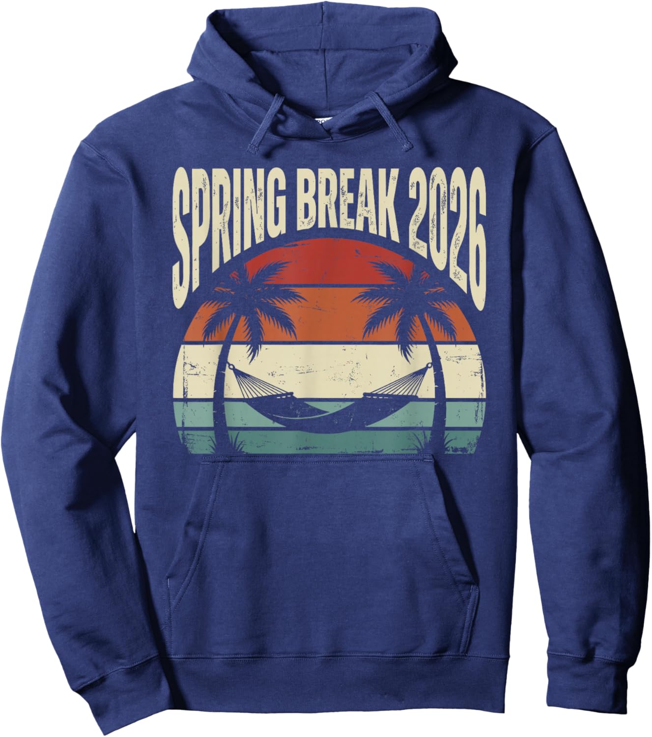 Spring Break 2026 Retro Beach Hammock Palm Tree Vacation Hoodie - Hoodie | Navy