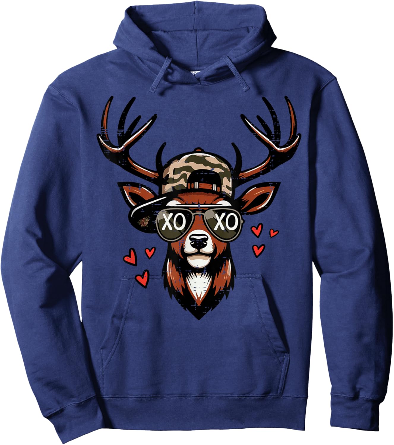 Valentines Day Deer Head Camo Cap Hunting Men Women Kids Hoodie - Hoodie | Navy