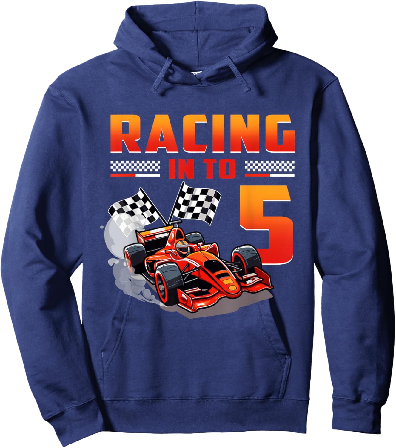 5 Year Old Birthday Boy Racing Car Theme Racing Into 5 Hoodie - Hoodie | Navy