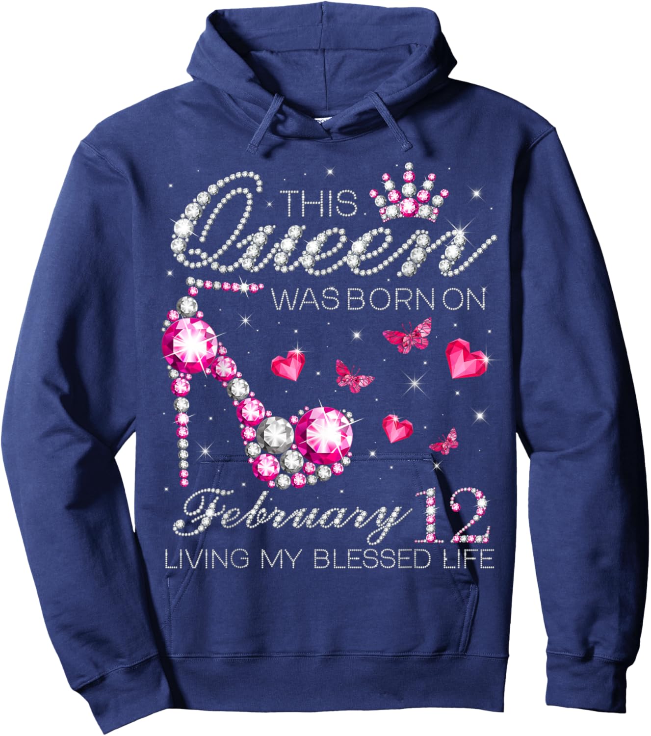 This Queen was Born on February 12 Living My Blessed Life Hoodie - Hoodie | Navy