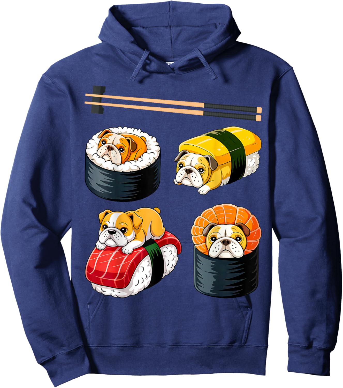 Sushi English Bulldog Funny Hoodie - Hoodie | Navy