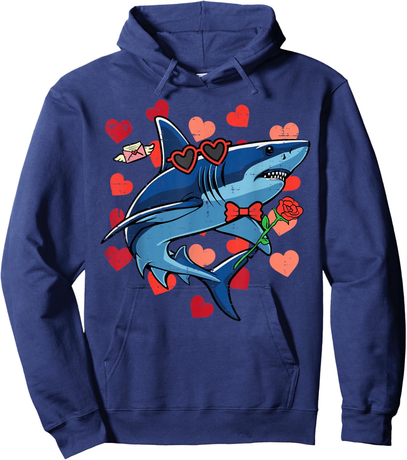 Shark Valentines Day Valentine Kids Toddler Boys Youth Hoodie - Hoodie | Navy