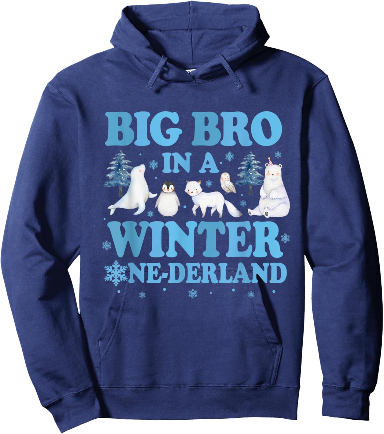 Big Bro in a Winter Onederland Birthday Boy Arctic Animals Hoodie - Hoodie | Navy