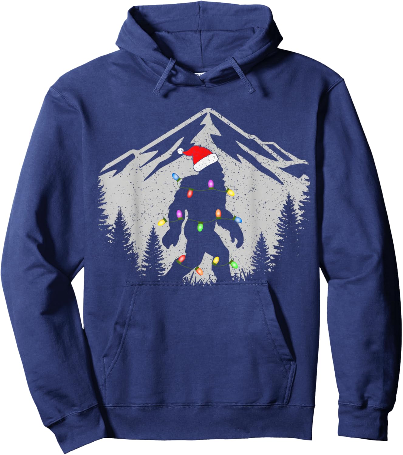 Funny Christmas Bigfoot Santa Hat Hiking Sasquatch Kids Hoodie - Hoodie | Navy
