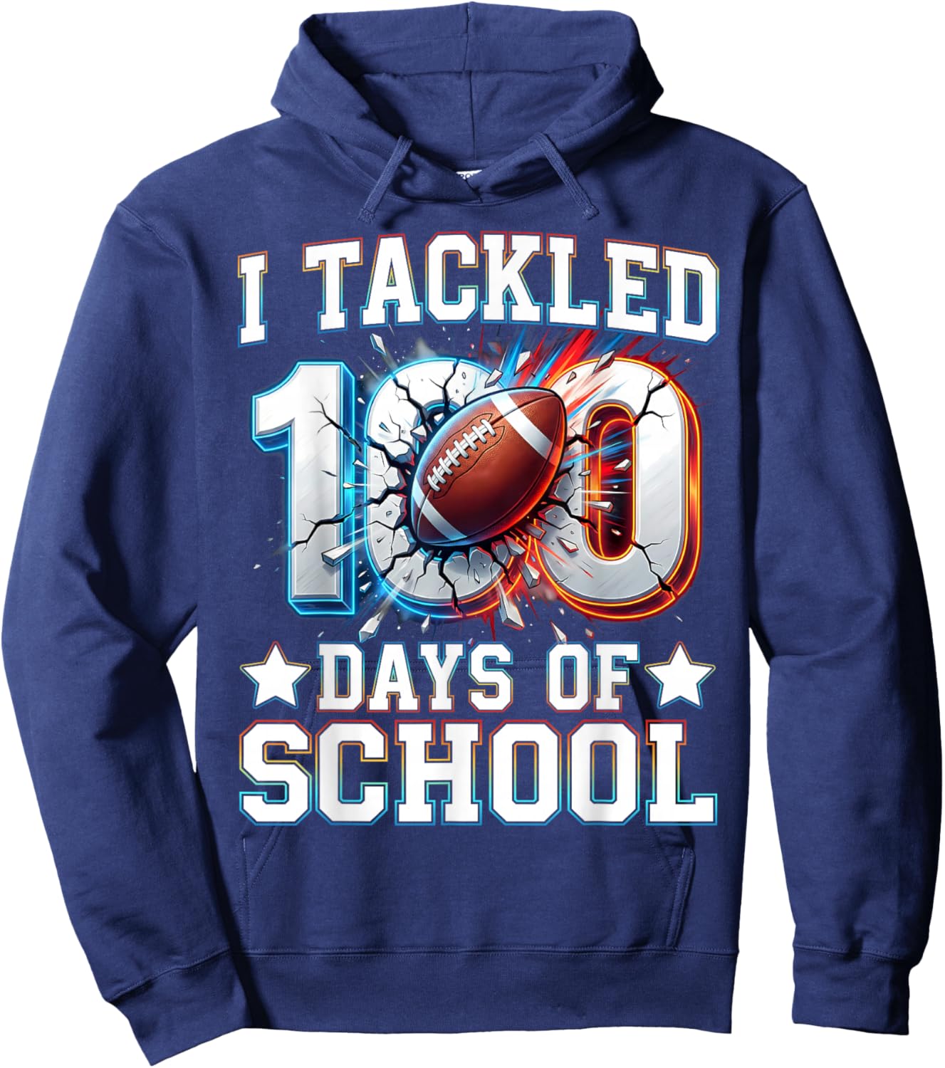 100 Days of School Boys Kids 100th Day of School Football Hoodie - Hoodie | Navy