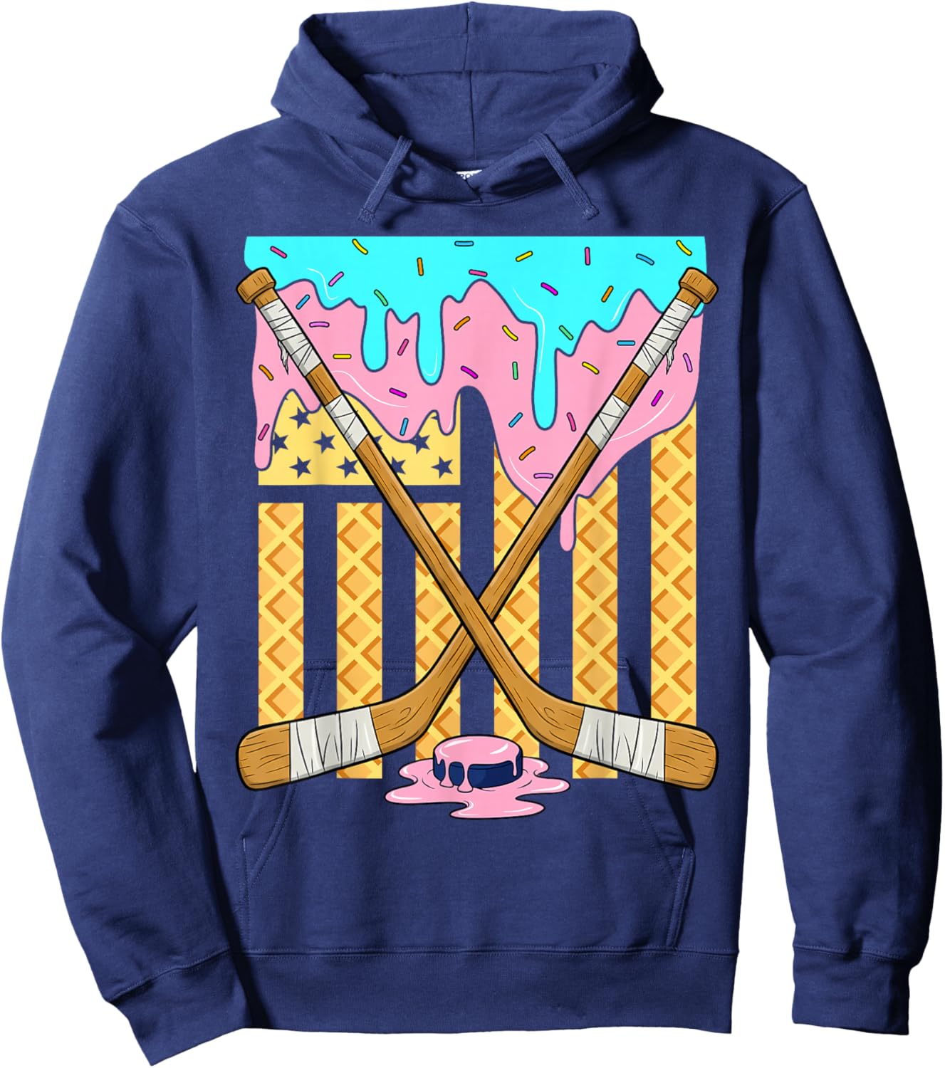 American Flag Ice Cream Drip Boys Ice Hockey Sport Player Hoodie - Hoodie | Navy