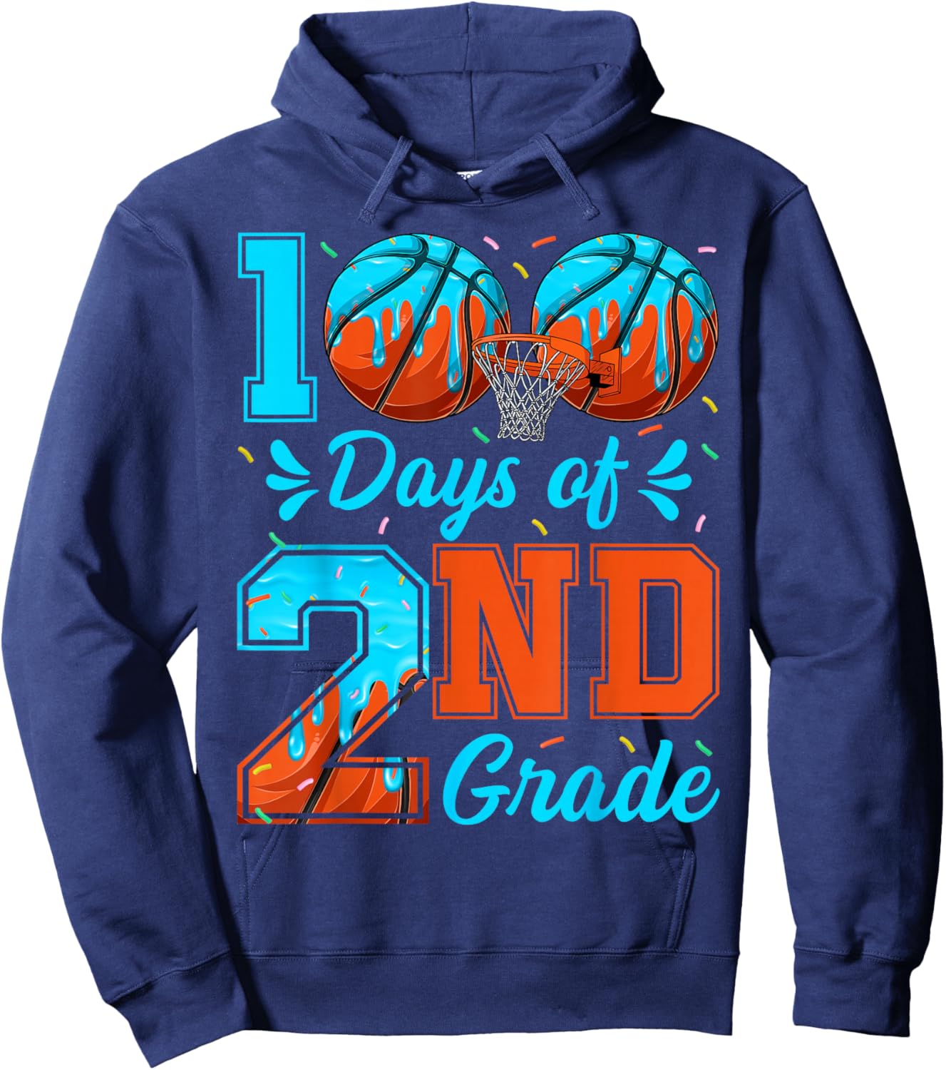 100 Days of 2nd Grade Basketball 100th Day of School Boys Hoodie - Hoodie | Navy