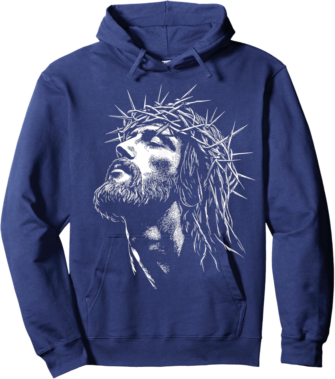 Jesus Christ with Crown of Thorns Jesus Graphic Hoodie - Hoodie | Navy