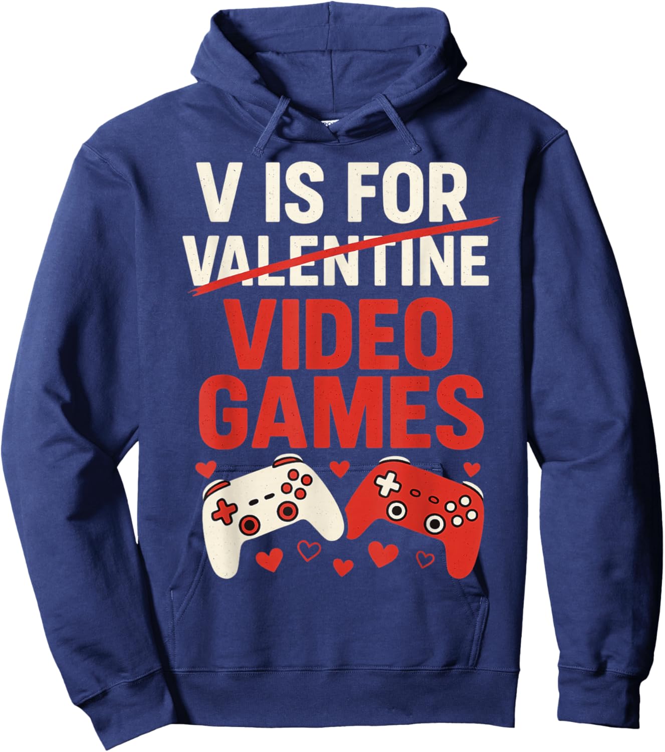 V is for Video Games Funny Valentines Gamer Boy Men Kids Hoodie - Hoodie | Navy