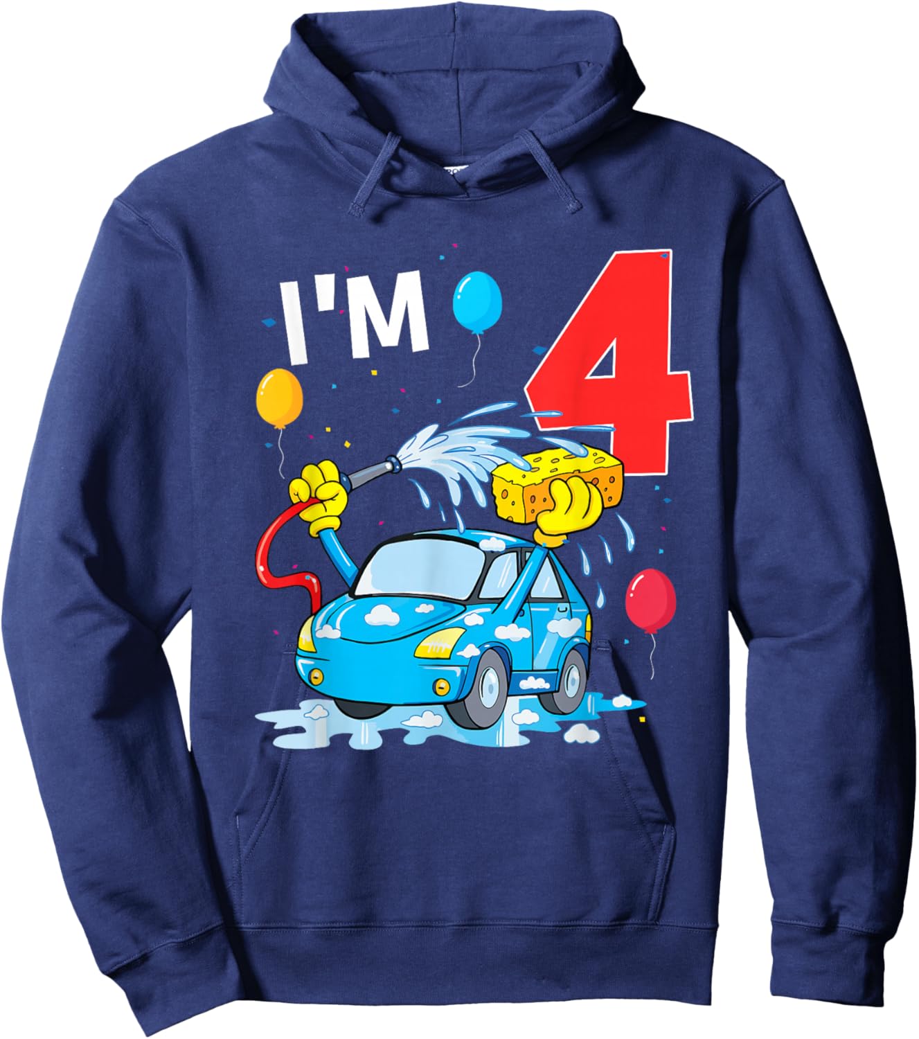 4 Year Old Bday 4th Birthday Car Wash Theme Party Hoodie - Hoodie | Navy